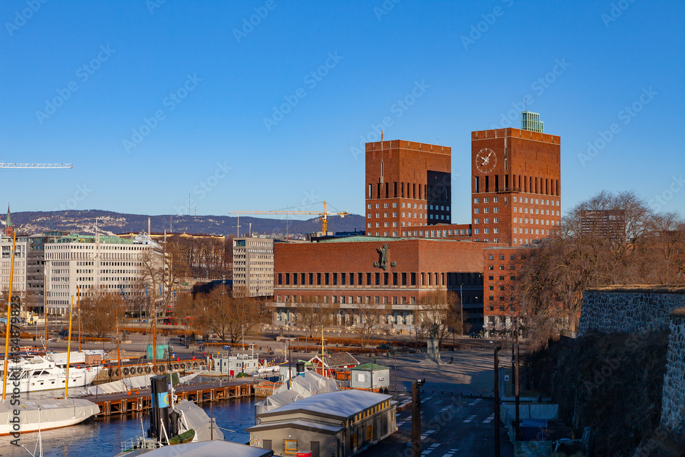 Fototapeta premium Oslo City Hall, Norway. Winter sunny day.