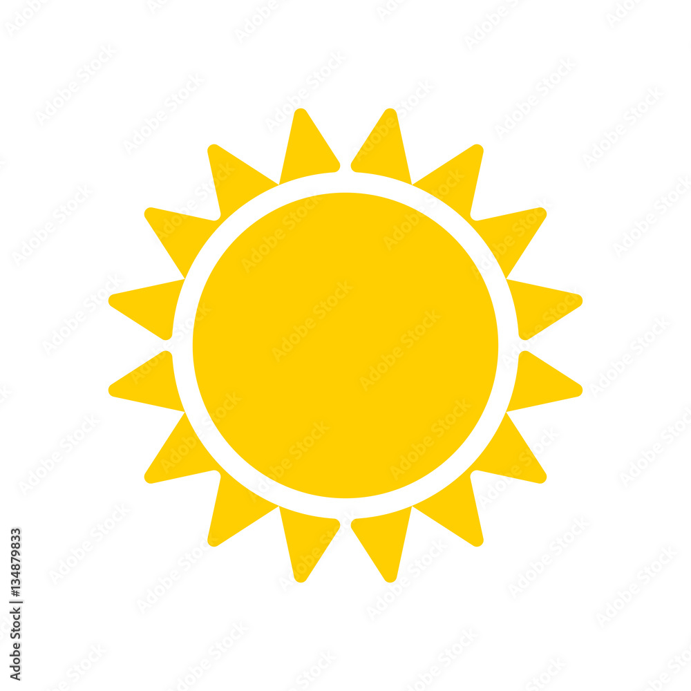 Yellow sun icon isolated on white background. Modern simple flat sunlight, sign. Trendy vector summer symbol for website design, web button, mobile app. Logo illustration Yellow sun icon isolated on white background. Modern simple flat sunlight, sign. Trendy vector summer symbol for website design, web button, mobile app. Logo illustration