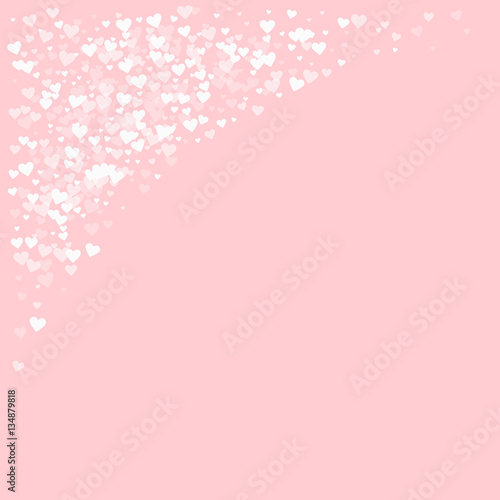 White hearts confetti. Top left corner on pale_pink valentine background. Vector illustration. © Begin Again