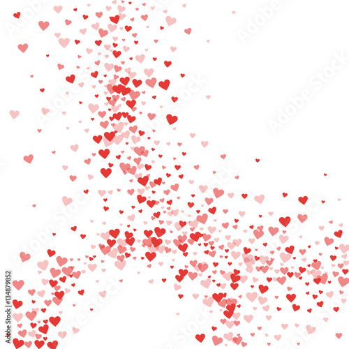 Red hearts confetti. Abstract circles on white valentine background. Vector illustration.