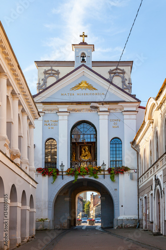 Ausros gate (gate of dawn) with basilica of Madonna Ostrobramska in Vilnius, Lithuania