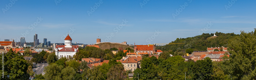 Panoramic cityscape of Vilnius old town and Gediminas hill, Lithuania