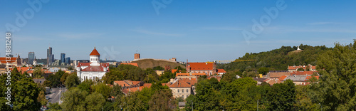 Panoramic cityscape of Vilnius old town and Gediminas hill, Lithuania