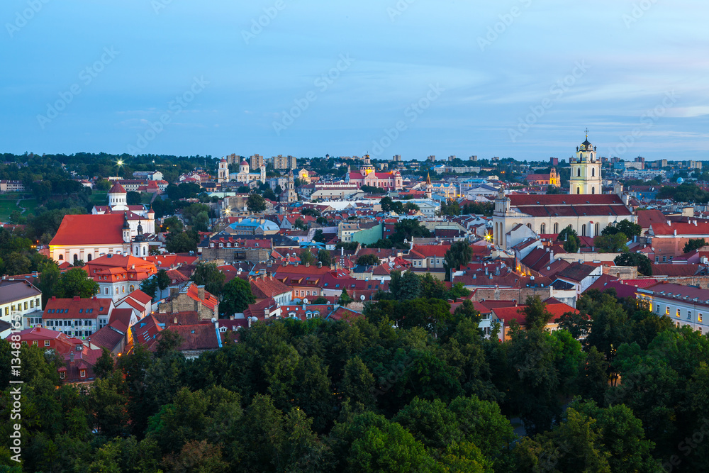 Vilnius summer panorama of Old town from Gediminas Castle Tower