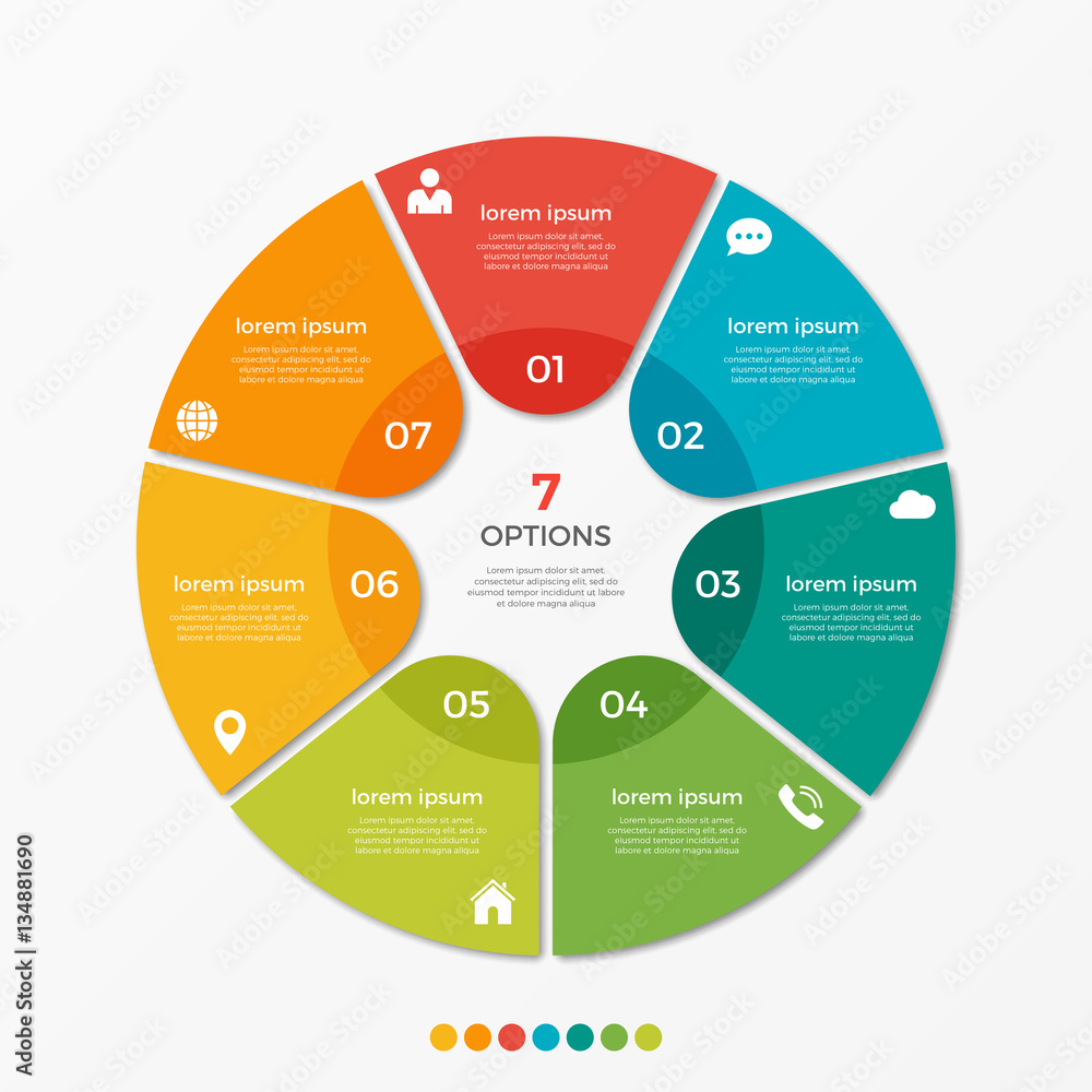 Circle chart infographic template with 7 options for presentations, advertising, layouts, annual reports Circle chart infographic template with 7 options for presentations, advertising, layouts, annual reports