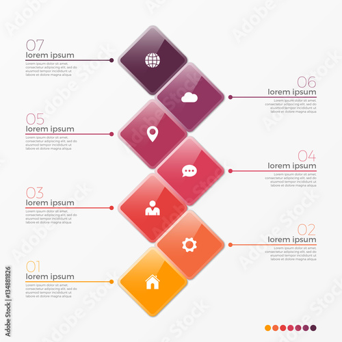 Vector 7 option infographic template with squares rounded corners for presentations, advertising, layouts, annual reports