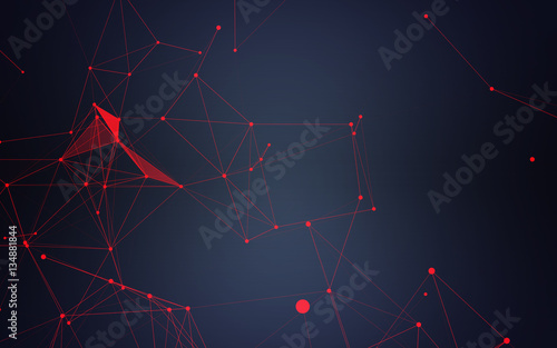 Abstract Polygonal Space Dark Blue Background with Red Connecting Dots and Lines | Futuristic Design