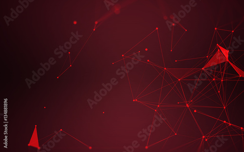 Abstract Polygonal Space Dark Background with Red Connecting Dots and Lines | Futuristic Design
