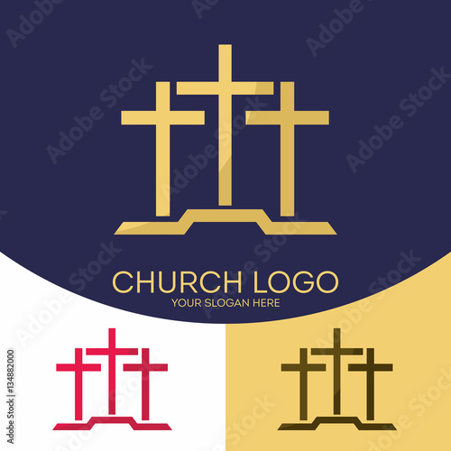 Church logo. Christian symbols. Three crosses.