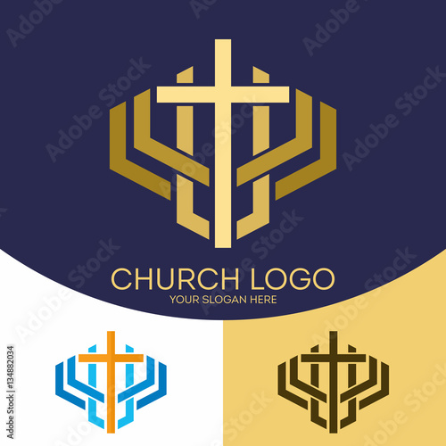 Church logo. Christian symbols. The Cross of Jesus Christ - a symbol of death and resurrection of the Lord.