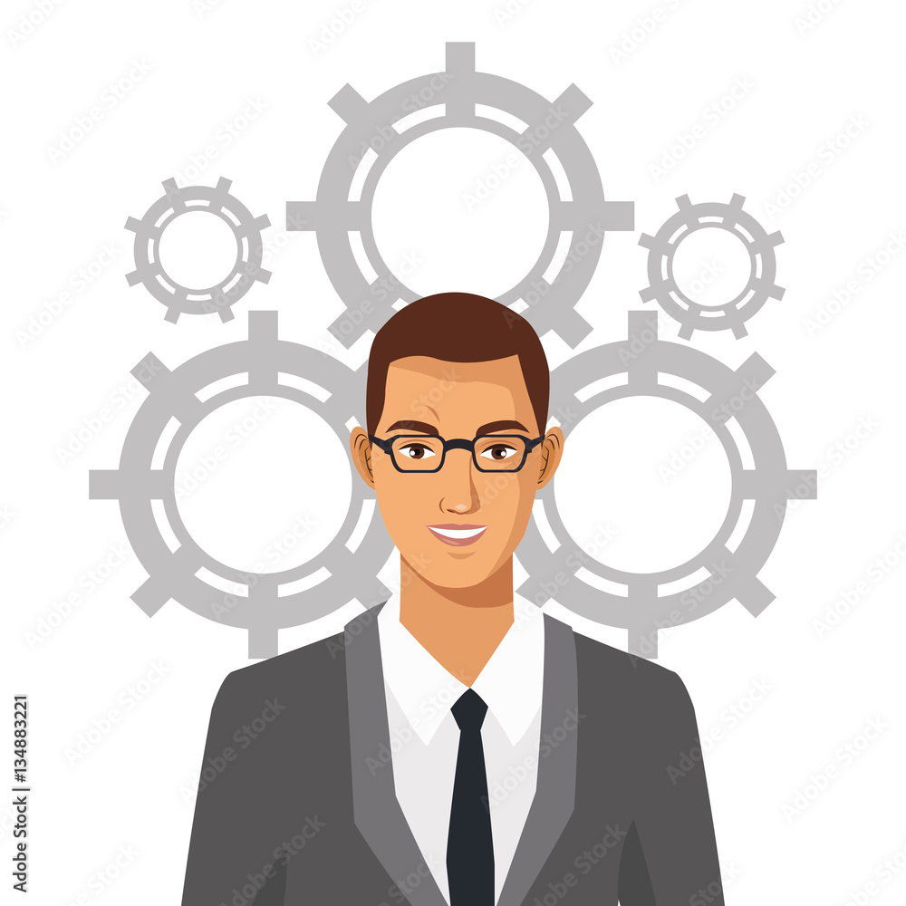man with glasses suit business gears team vector illustration eps 10 man with glasses suit business gears team vector illustration eps 10