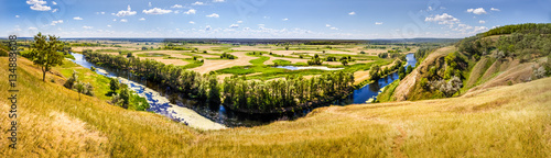 Steep green slopes, Donets River, Kharkiv region, Ukraine