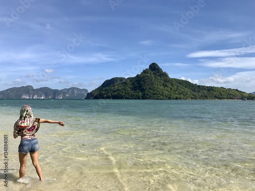 View from Snake Island in Palawan, Philippines with a girl in foreground