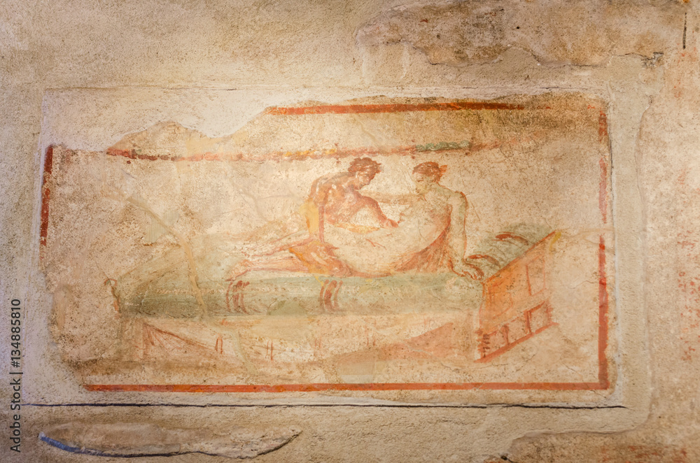 Naklejka premium Ancient Roman fresco in Pompeii ruins, Italy.