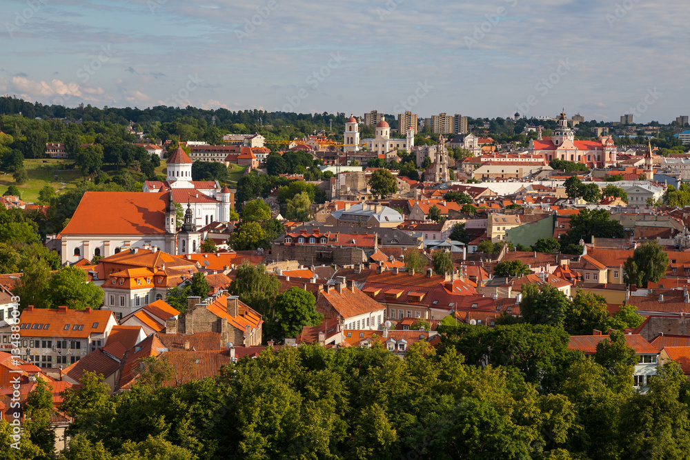 Old town of Vilnius as seen from the Hediminas castle, Lithuania, summer time