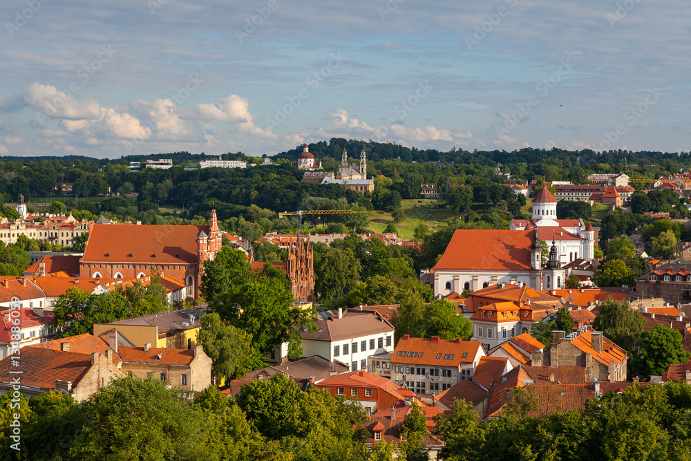 Old town of Vilnius as seen from the Hediminas castle, Lithuania, summer time