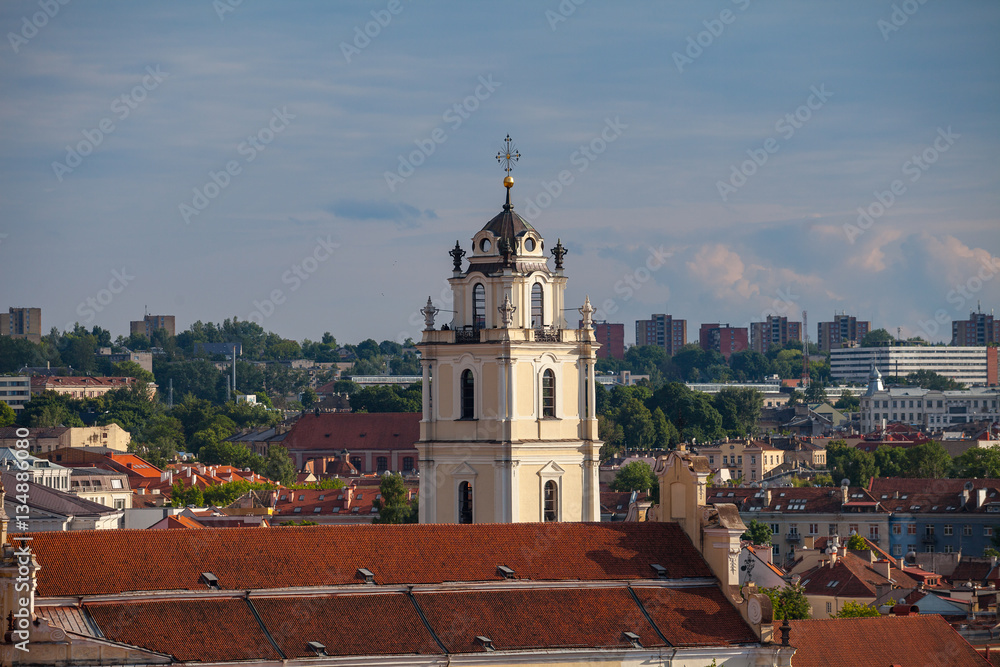 Panorama old town of Vilnius, St. John's church. Aerial view - the capital of Lithuania