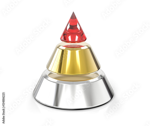 3D Isolated Three Level Pyramid Cone Hierarchy Structure Colored
