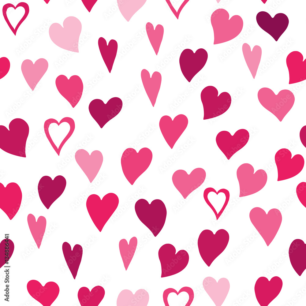 Seamless background, vector pattern for cushion, pillow, bandanna, fabric print. Texture for clothes and bedclothes. Hand drawn pattern with hearts made of doodles for Valentines day