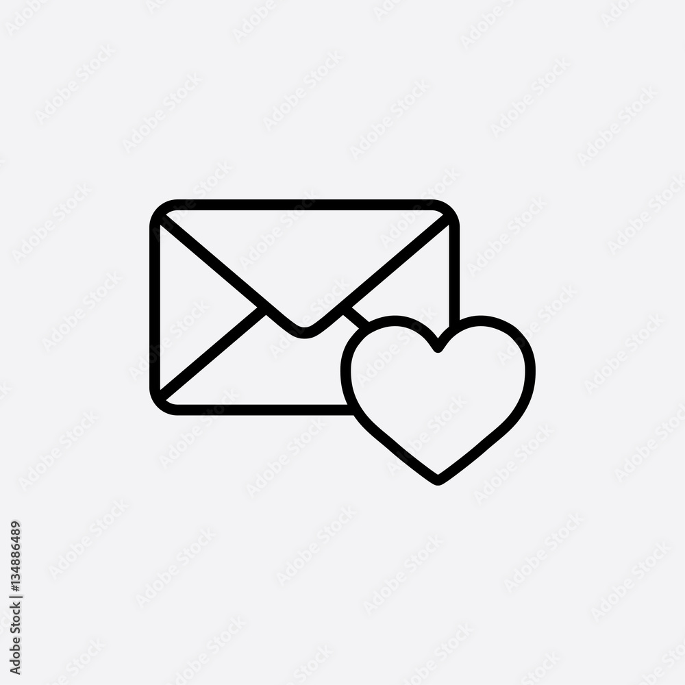 valentine day 14 february card envelope with heart line icon black on white valentine day 14 february card envelope with heart line icon black on white