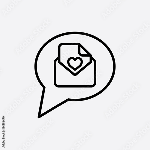 valentine day card notification envelope line icon black on white