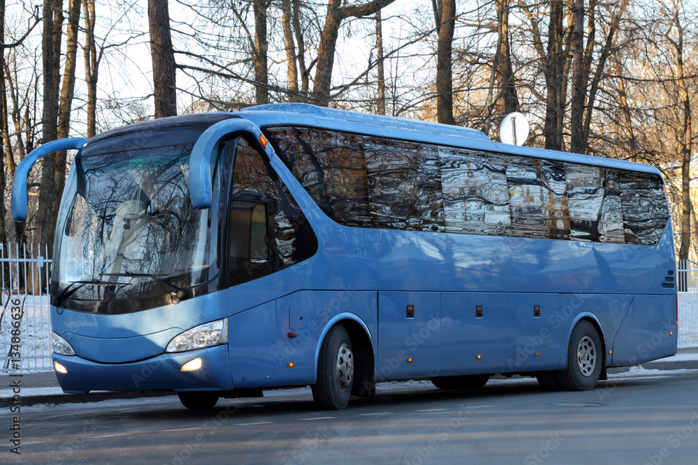 Modern blue bus.