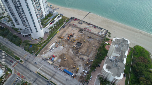 Aerial image of a construction site on the ocean photo