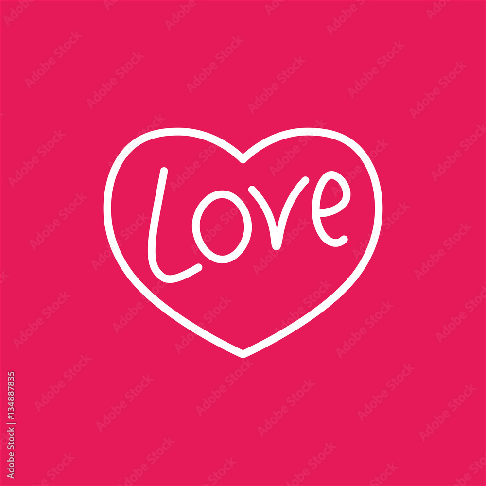 love in heart line icon white on pink
