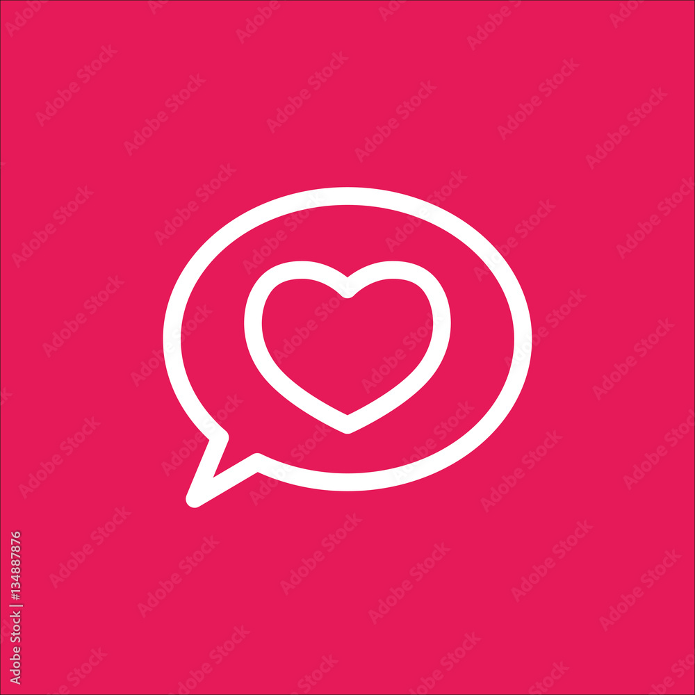 love confession like heart in speech bubble sign line icon white on pink love confession like heart in speech bubble sign line icon white on pink