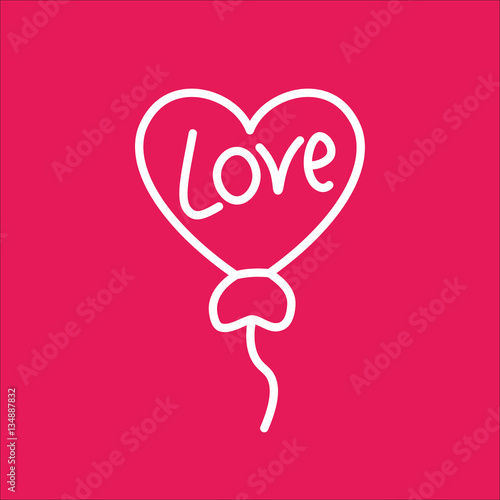 heart shape balloon romantic line icon white on pink