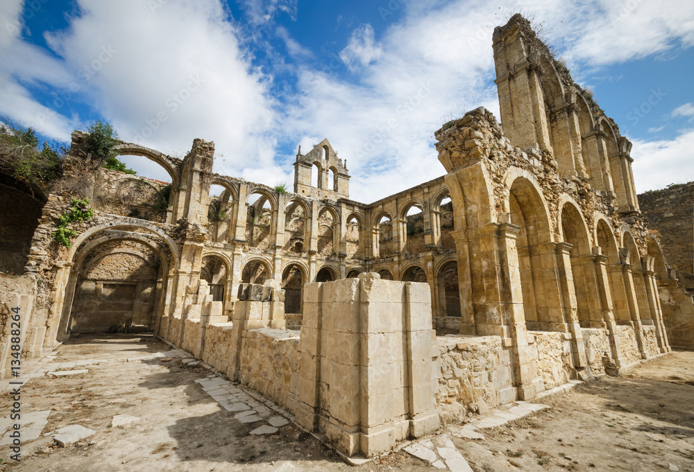 Ruins of an ancient abandoned monastery in Santa Maria de rioseco, Burgos, Spain.