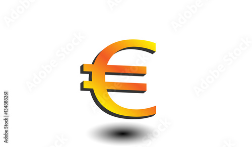 Golden euro symbol with shadow on a white isolated background. Finance and bussiness concept. 