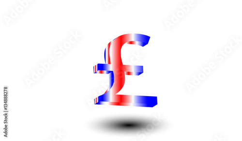 Colorful pound symbol with shadow on a white isolated background. Finance and bussiness concept. Flag of Great Britain