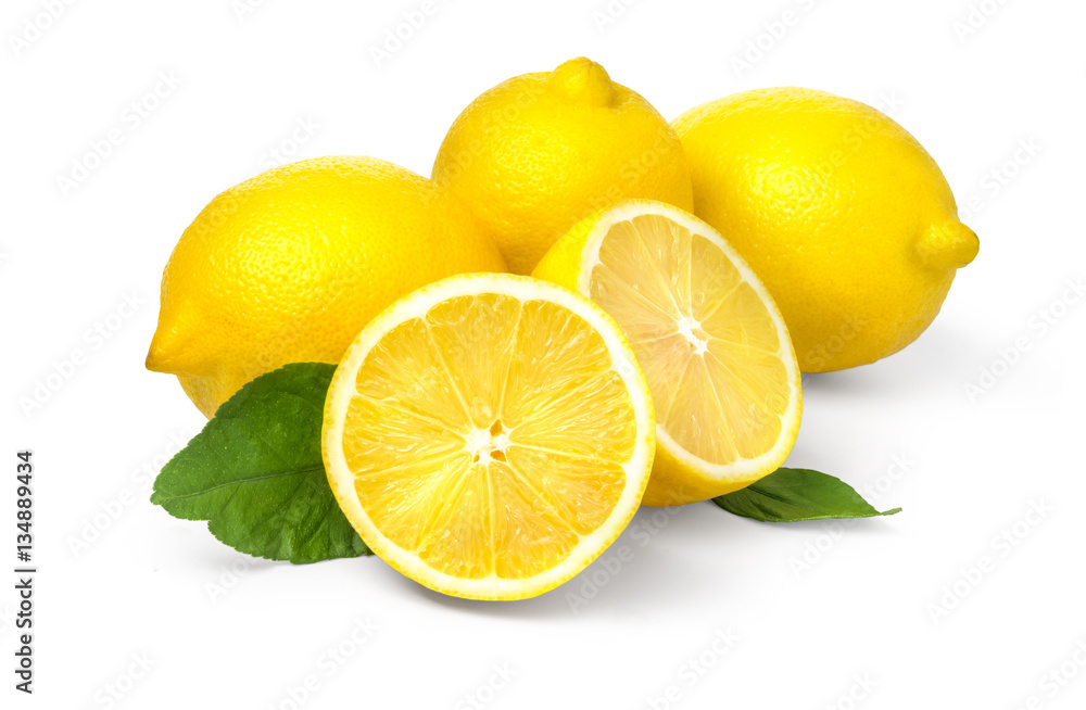 Lemon with leaves on white Lemon with leaves on white