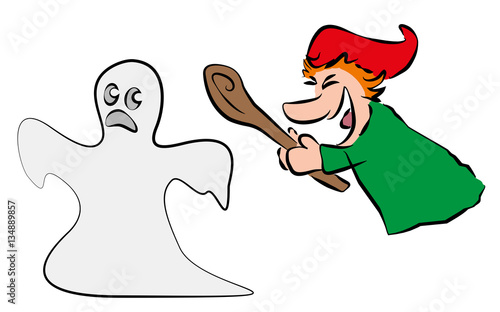 Brave punch chases and hits a fleeing ghost.