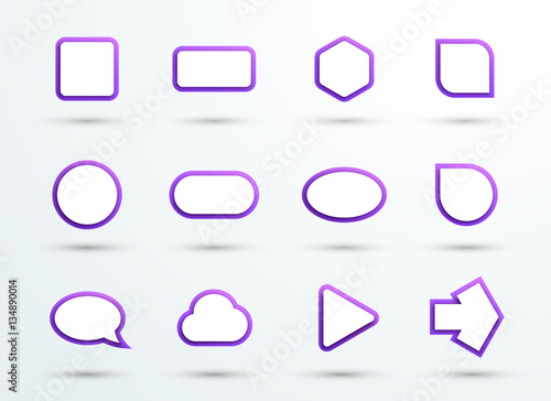 Vector 3d Purple Text Box Frames Different Shapes Set of 12