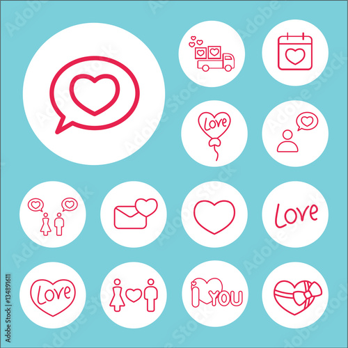 love confession like heart in speech bubble sign line icons set