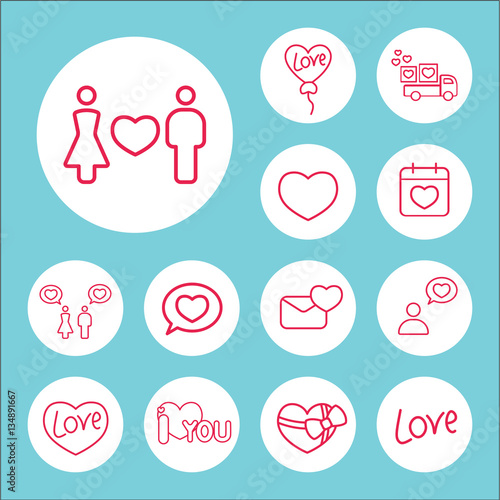 love couple confession sign line icons set