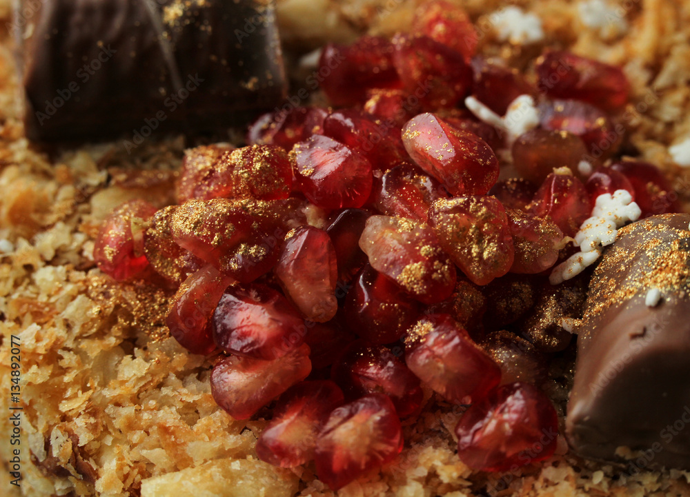 Layer Cake Napoleon with tasty decorations closeup Layer Cake Napoleon with tasty decorations closeup