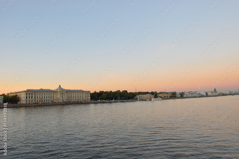 Views of the river Neva, Universitetskaya embankment with Blagov