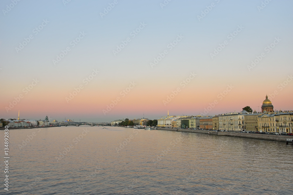Fototapeta premium View of the Neva river, Palace bridge, the promenade des Anglais