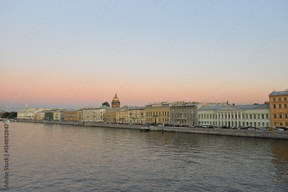 Obraz premium Views of the river Neva, English embankment, St. Isaac's Cathedr