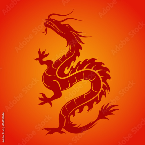 Dragon silhouette. Dragon symbol could be interpreted as the embodiment of natural forces, wisdom and the creative essence of the world - Yan.  Tribal vector illustration. 