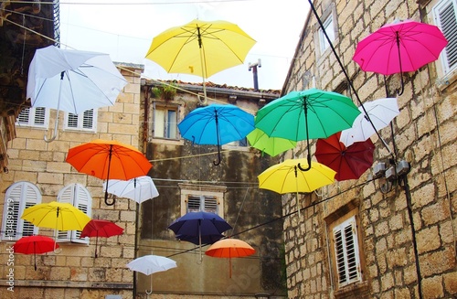Street decorated with colorfull umbrellas
