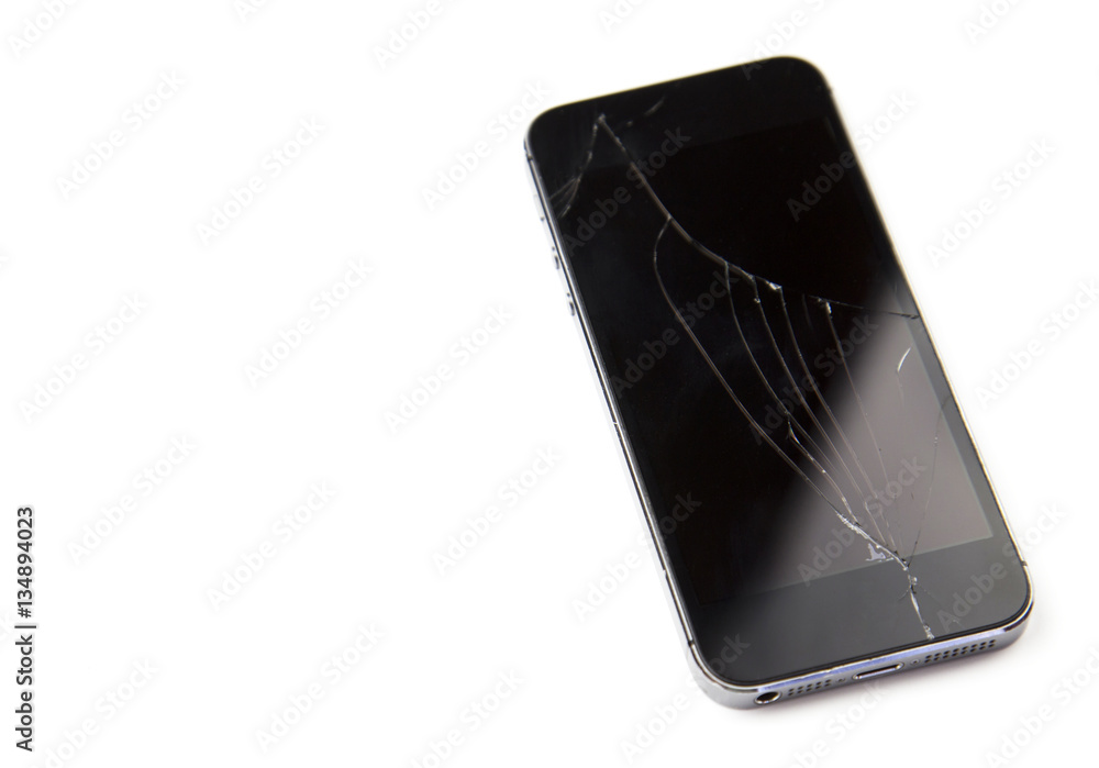 cracked phone isolated on white cracked phone isolated on white