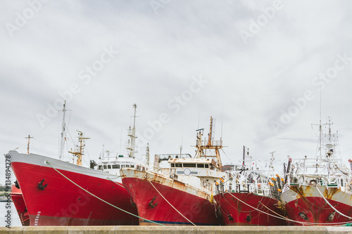 Three fishing vessels moored in the port of Mar del Plata  Argen