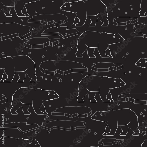 Vector seamless pattern with  polar bear and ice.