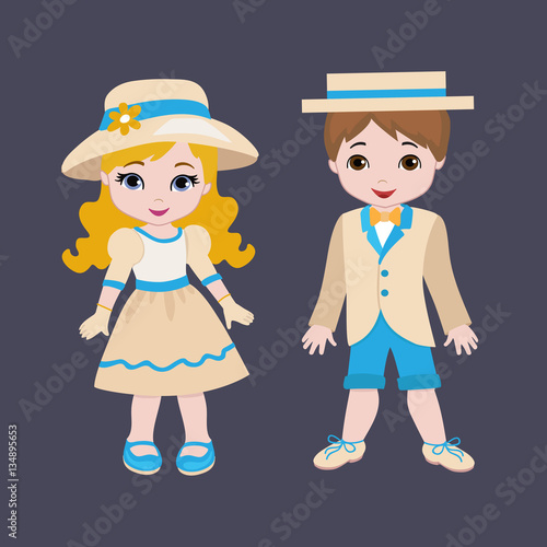 Children in vintage clothing.