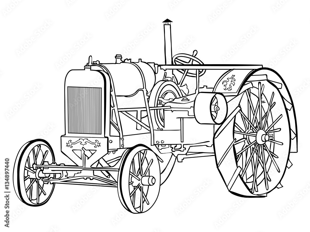 Vector illustration of vintage tractor black and white Stock Vector ...