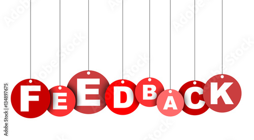 Red easy vector illustration isolated circle tag banner feedback. This element is well adapted for web design.